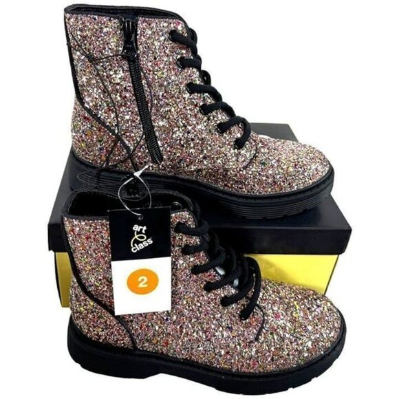 Girls' Zoe Combat Boots Multi-Color Glittered Style Zipper Lace-Up Youth Size 2 - Picture 3 of 10